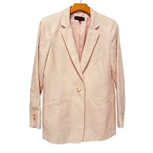 Talbots Pink Linen Blazer‎ One Button Career Office Herringbone Jacket Size 4